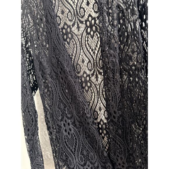 Black Lace Open Jacket Topper Sheer Long Sleeve - Size 2XL - Picture 3 of 5